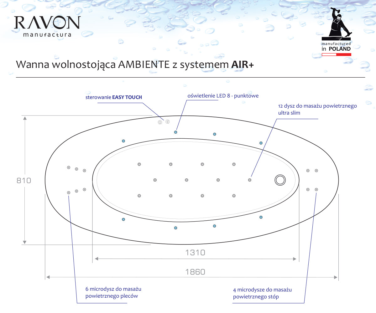 Freestanding Ambiente bathtub with the AIR+ system