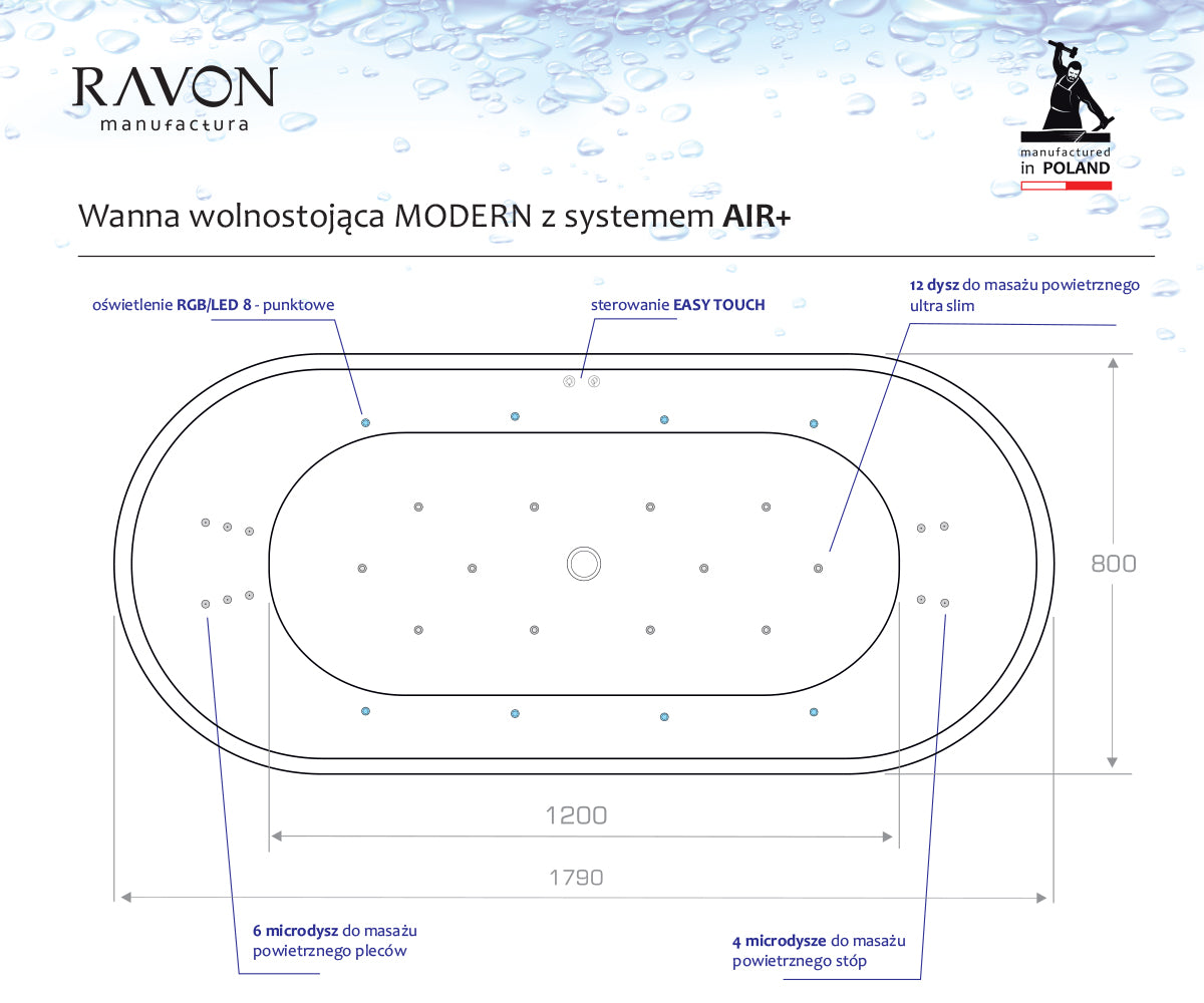 Modern freestanding bathtub with the AIR+ system