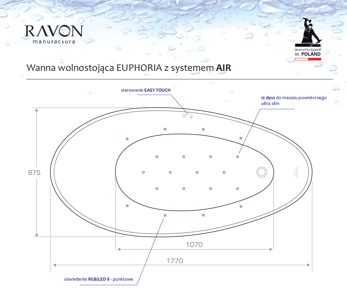 Euphoria freestanding bathtub with the AIR+ system