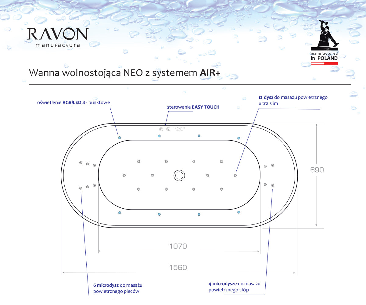 Neo freestanding bathtub with the AIR+ system