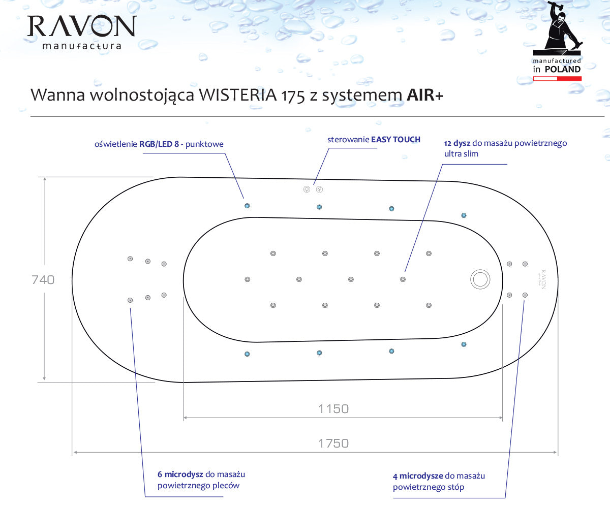 Wanna wolnostojąca Wisteria 160cm z systemem AIR+